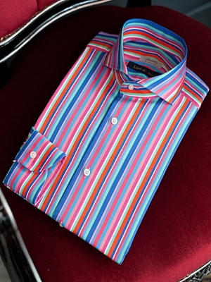 Spalla Wide Spread Collar Shirts - Blue/Pink Stripe Lure at. Exclusive