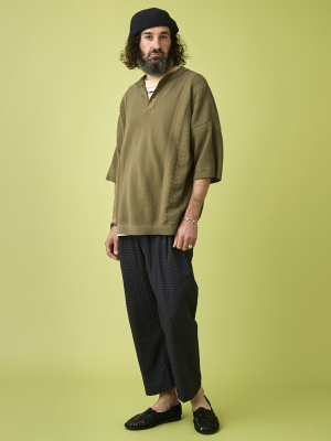 Yashiki Asasuzu Henley Knit - Khaki